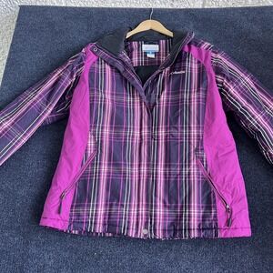 Columbia Jacket Womens 1X Purple Plaid Full Zip Collared Lined Pockets Winter